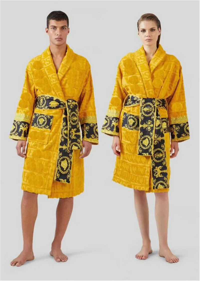 Samt Bademantel Robe Designer Barock Mode Pyjamas Frauen Frauen Brief Jacquard Druck Barocco Druckhülle Schalkragen Taschengürtel 100% Baumwolle#390