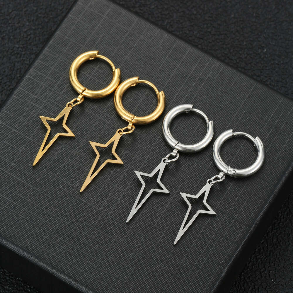 2024 Fashion Jewelry Stainless Steel Star Pendant Delicate Lady Personality Charm Sparkle Earrings