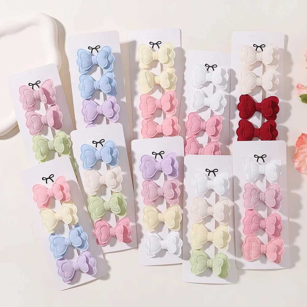 Hair Accessories 4-piececandy colored hair clip set suitable for girls double layered bow cute bangs hair pins cotton d240514