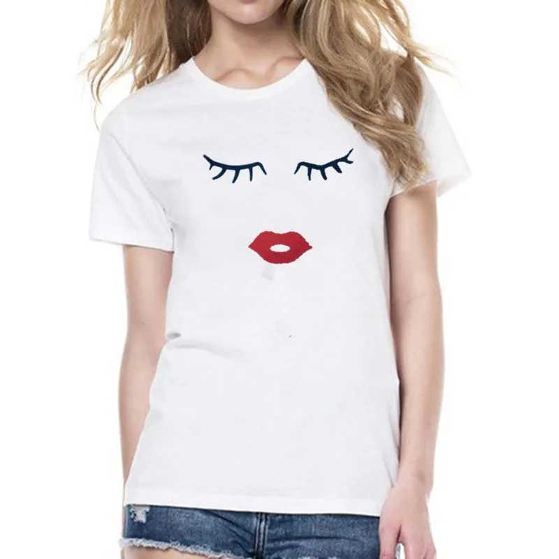 Famille Matching Oeil Cils Eye Lash Red Lips Imprimez les femmes et les enfants Tshirts amusants Famille Matching Vêtements Summer Mère et fille Vêtements Casual Tshirts T240