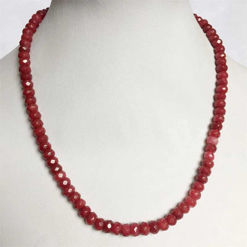 Beaded Necklaces 4 * 6mm face agate ruby and yellow jade necklace retro natural stone jewelry noble elegant and exquisite bead chain necklace d240514