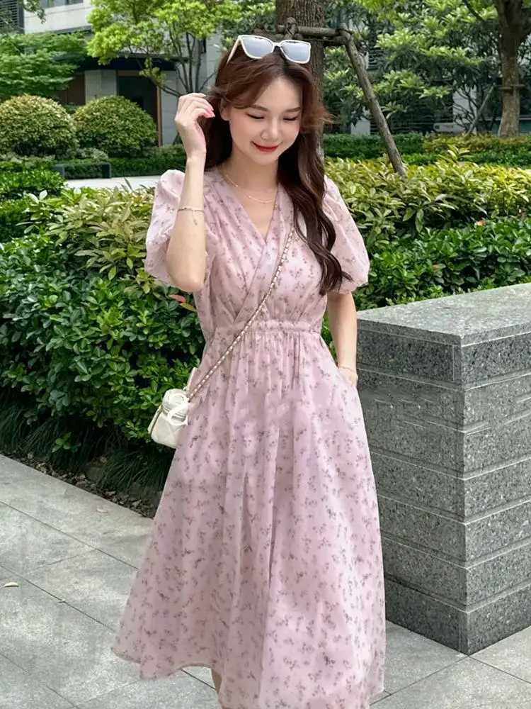 Maternity Dresses Loose Style Pink Purple Flower Postpartum Womens Breast Feeding Clothes Summer Brushed Waist Maternity Care Dress lotionL2405