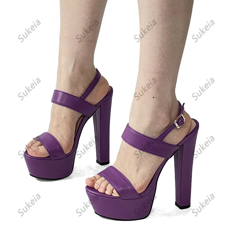 Sukeia 수제 여성 여름 샌들 버클 스트랩 청키 발 뒤꿈치 둥근 발가락 아름다운 갈색 드레스 신발 우리 플러스 사이즈 5-20