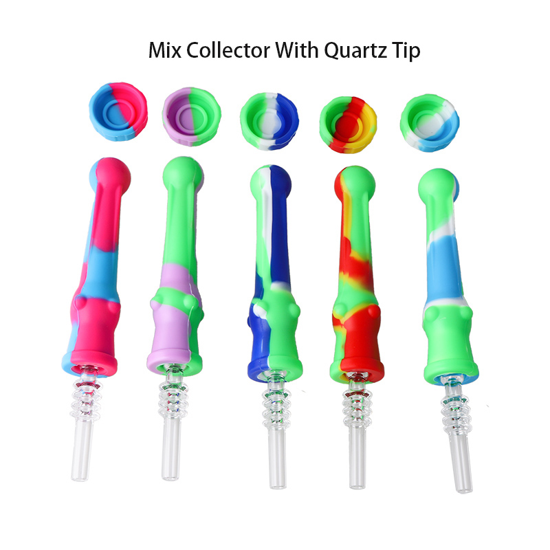 Kit de collecteur de nectar en silicone de haute qualité avec pointes de quartz et pointe en titane coloré maintenue à la main de 14 mm mini-silicone en silicone