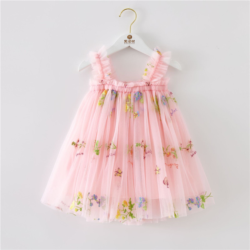 Baby Girls Robes Cute Summer Kids Vêtements Flogars broderie robe en mailles
