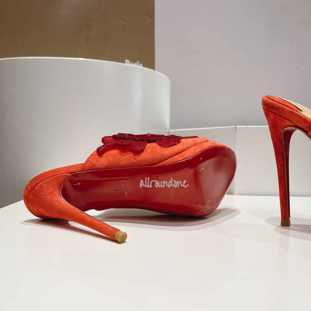 Designer Backless High Talons pour les femmes Redbottoms Chaussures habillées de luxe Bottoms High Talons plate-forme Sandales Fashion Slippers Slingback Round Toes Porce