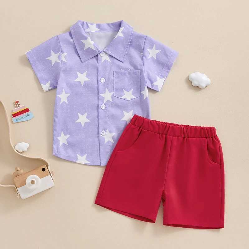 Kleidungssets 1-4 Jahre Baby Jungen 4. Juli Outfits Kurzarm Star Print Button Down Shirt + Shorts