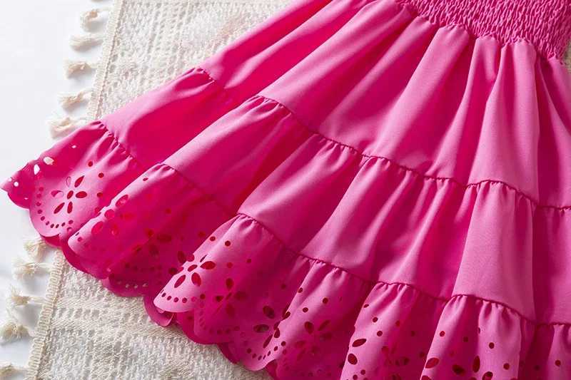 Девушка платья девочка-обезвливания рукава кружевное платье 2024 летнее детское платье принцесса для девочек платье по случаю дня рождения 2-6 лет детская детская одежда y240514