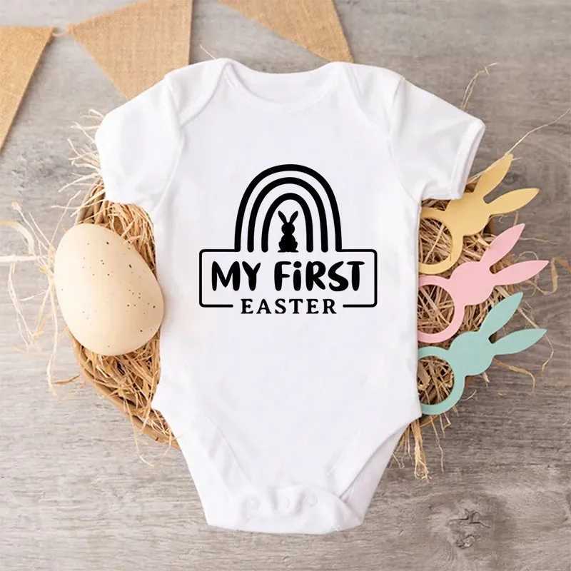 Rompers Cotton My 1st East Jumpuit adatto neonati Bianco bianco a maniche corta Pasqua bambini Rompeggio carino Summer Streight Adatting Outfitl2405