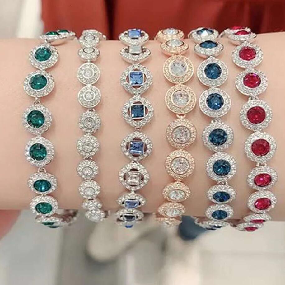 Bracelets anges de luxe Bracelet de boucle en diamant complet brillance Blue rouge rose claire cristal original pour maman copine Envoyer des cadeaux romantiques