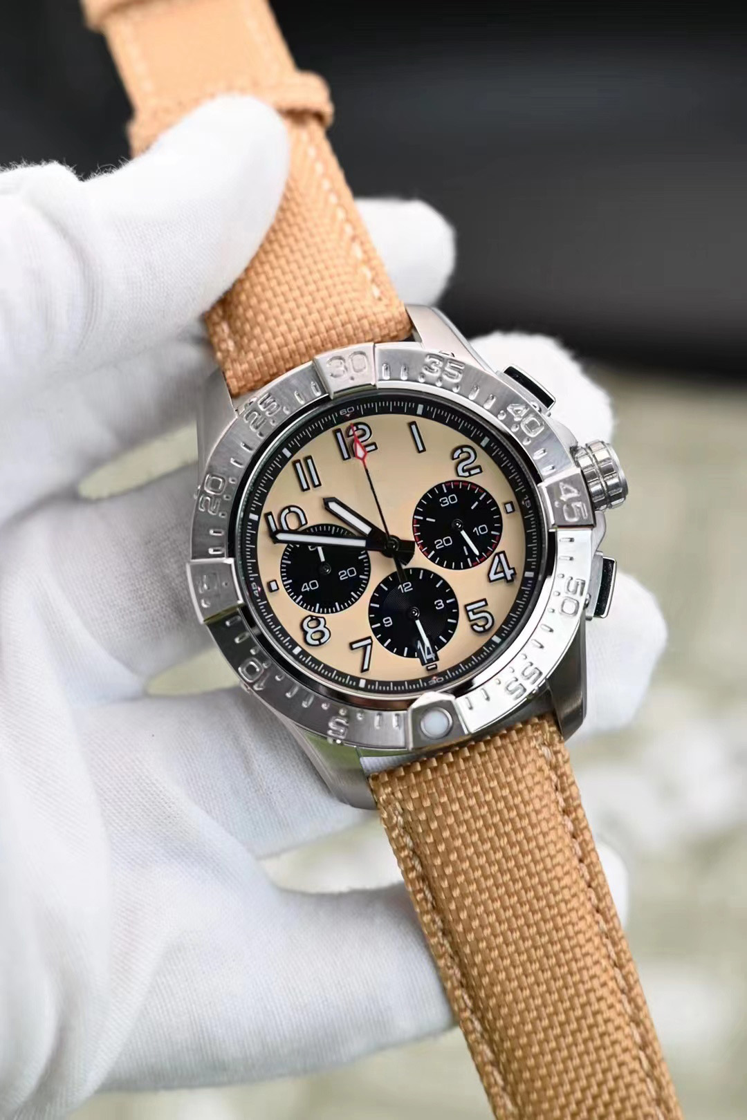 Luxury men's sports watch japan quartz movement Chronograph button working rotary crown waterproof matching multiple colors fabric strap comfortable and durable