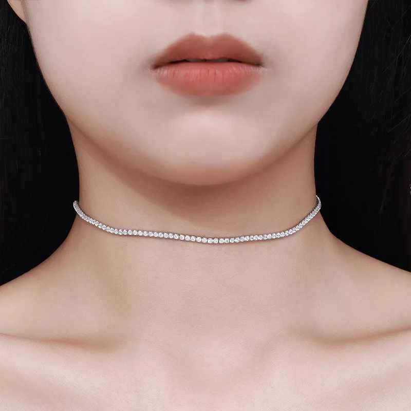 Chokers 2mm Mosilicon Tennis Necklace 925 Silver 18K Gold Plated Sparkling Water Diamond Chain Bridal Wedding Jewelry D240514