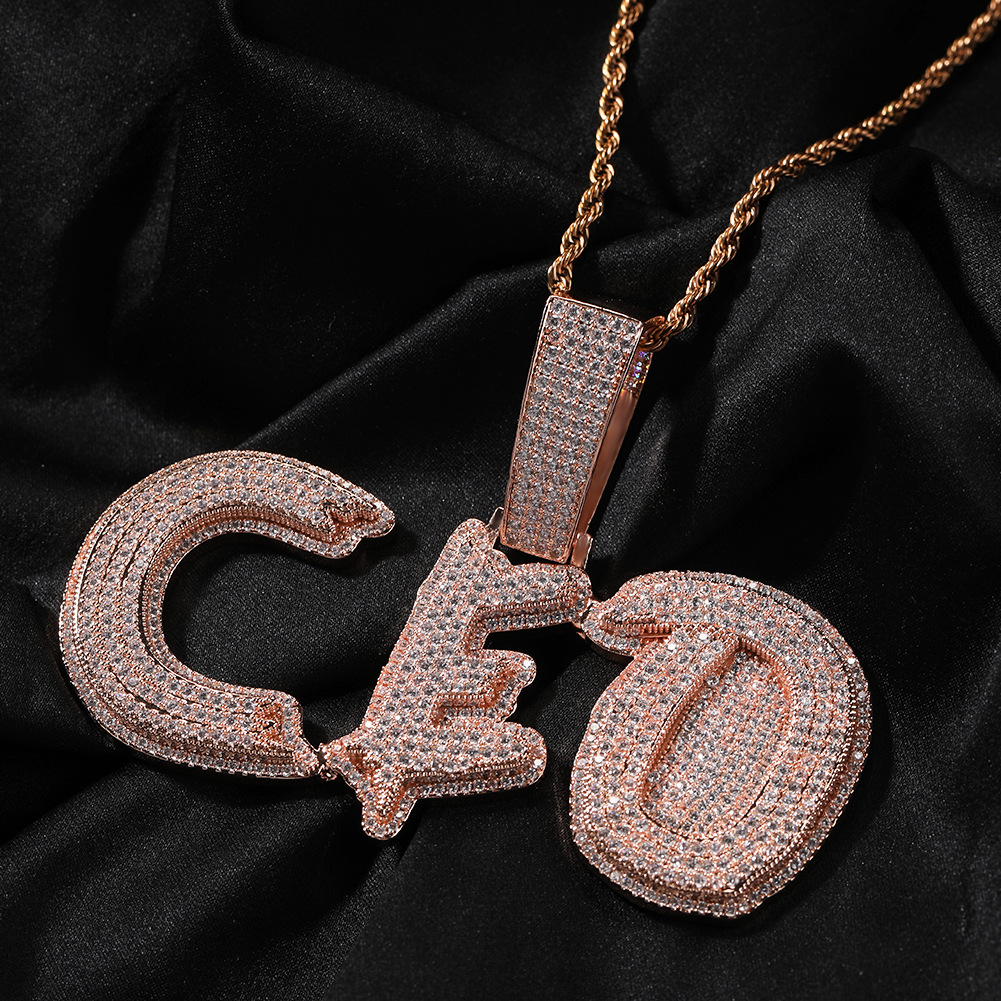Tilt Burr Letters A-Z Nombre personalizado Collares colgantes 5a circón de oro real chapado completo