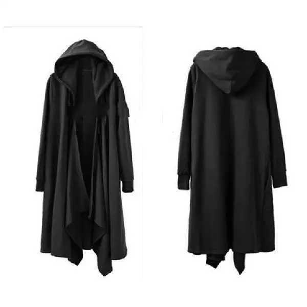 Sweats à capuche masculine Arens coréens Fashion Mens Punk Style Black Hip Hop Long Gothic Hooded Sweater Open Capel2405