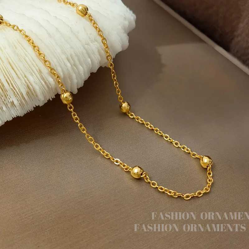 Pendant Necklaces Tren Jewelry One Layer Small Bead Chain Necklace Suitable for Women Thick Gold Plated with High Quality Brass Metal Hot Selling J240513