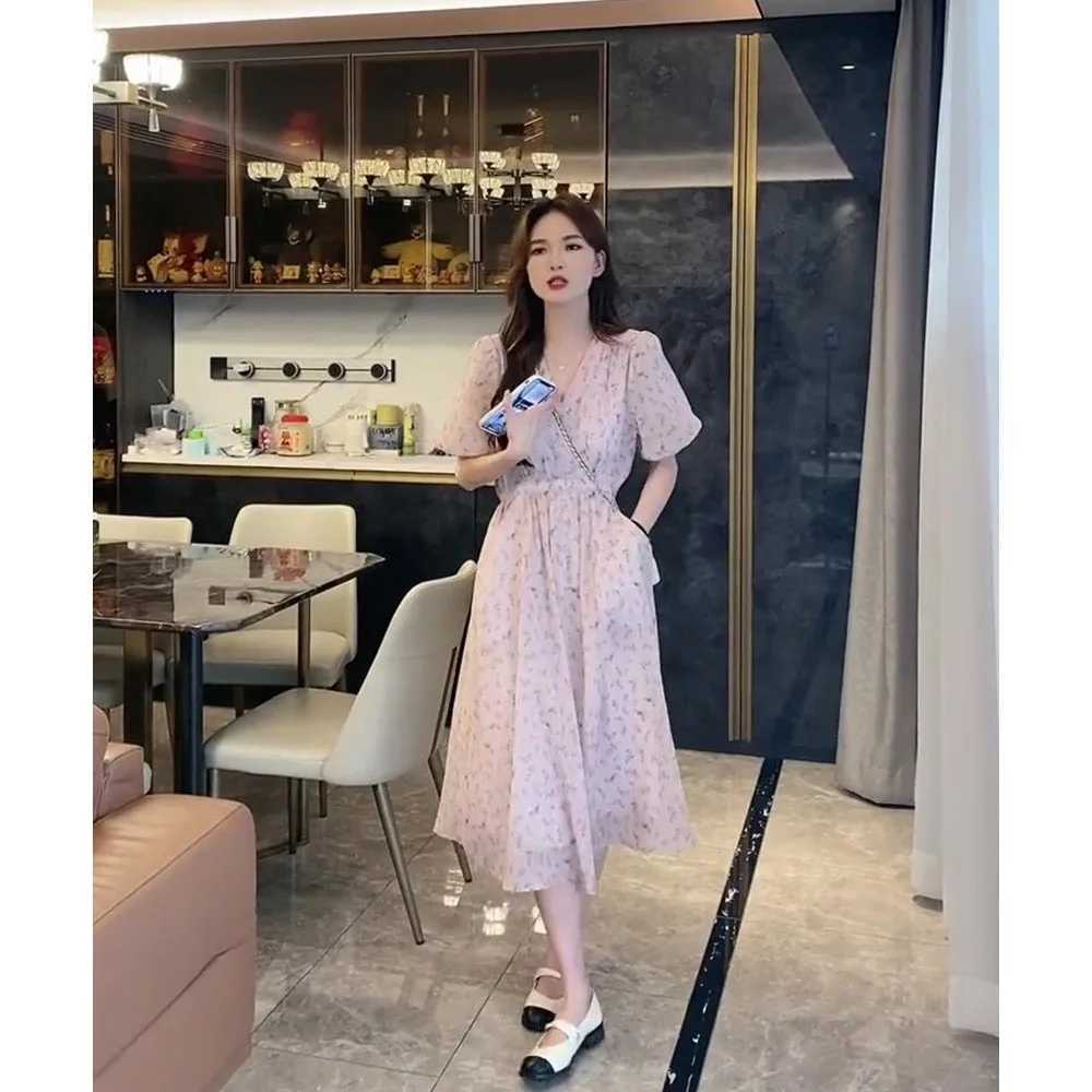Maternity Dresses Loose Style Pink Purple Flower Postpartum Womens Breast Feeding Clothes Summer Brushed Waist Maternity Care Dress lotionL2405