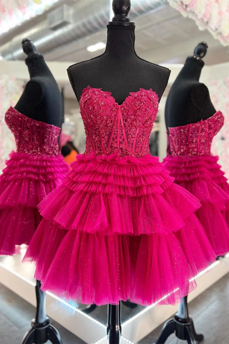 Hete roze cocktail prom -jurk Fuchsia formele feestjurken tweede receptie verjaardag verlovingsjurken gewaad de soiree Homecoming Dress 22