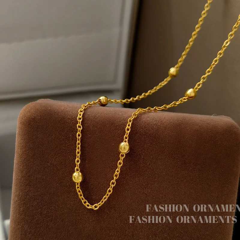 Pendant Necklaces Tren Jewelry One Layer Small Bead Chain Necklace Suitable for Women Thick Gold Plated with High Quality Brass Metal Hot Selling J240513