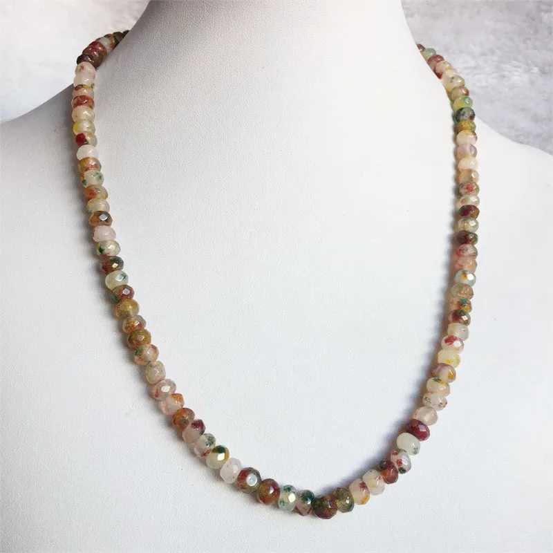 Beaded Necklaces 4 * 6mm face agate ruby and yellow jade necklace retro natural stone jewelry noble elegant and exquisite bead chain necklace d240514