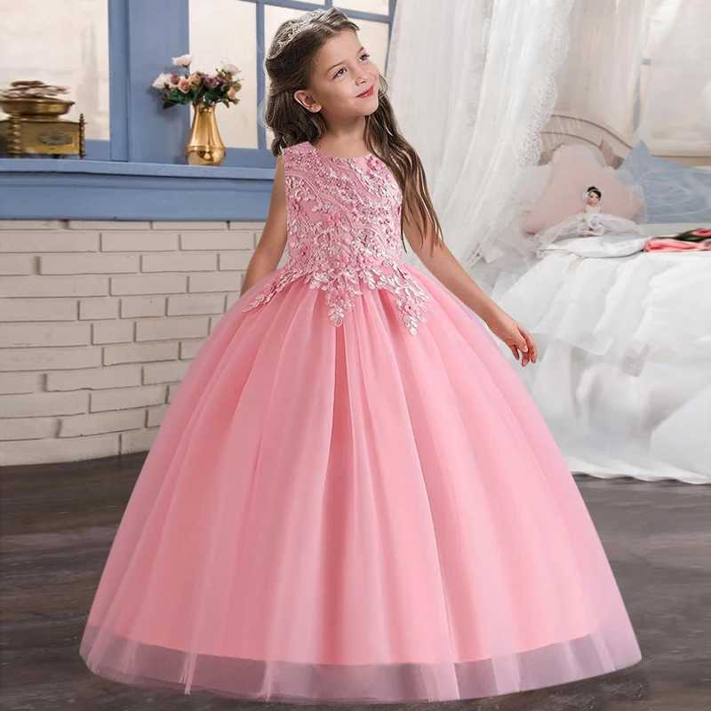 Robes de fille Tulle Beauty Pageant Party Robe de 4-12 ans Robe de fleur de mariage élégant avec bretelles en dentelle exotique Hobe des filles Y240514