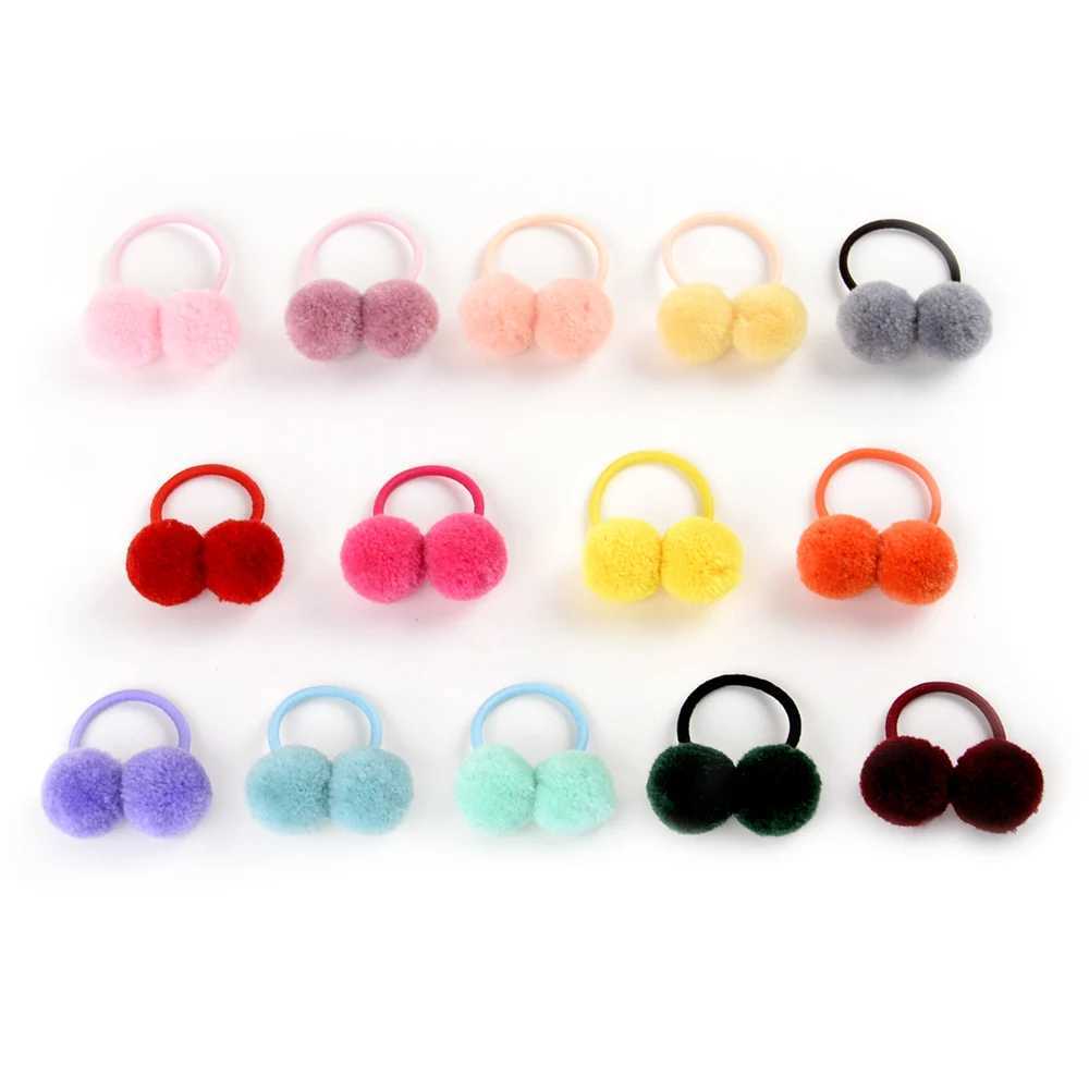 Accessoires de cheveux 14 pièces / 1,4 petite boule de double fourrure solide avec corde élastique bandeau artisanal adapté aux enfants et aux filles accessoires de cheveux D240514