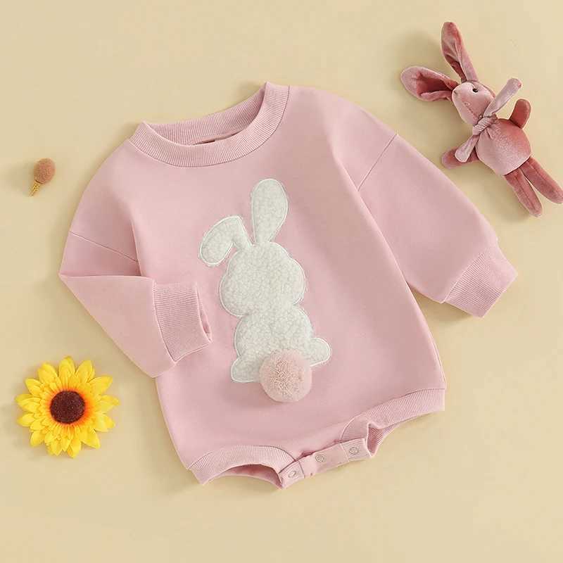 Rompers Baby Easter Set Sweater z długim rękawem kombinezon z futrzanym królikiem haftem okrągłą szyję śliczne dziecko ciasne ubranie 2405