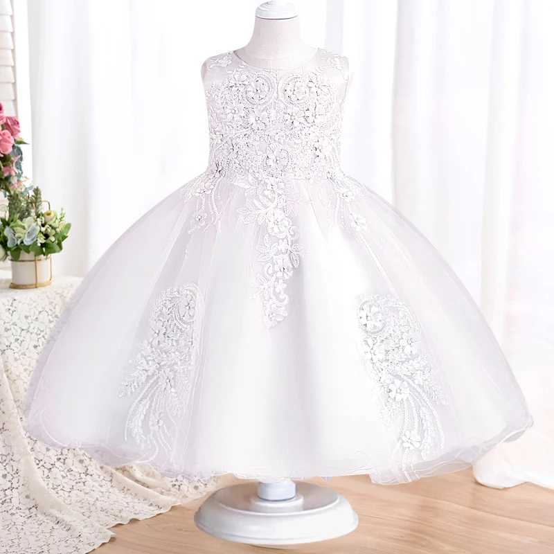 Flickans klänningar Ny barns klänning Spets Flower Wedding Dress Female Piano Performance Dress Halloween Performance Short Girls Clothing Y240514