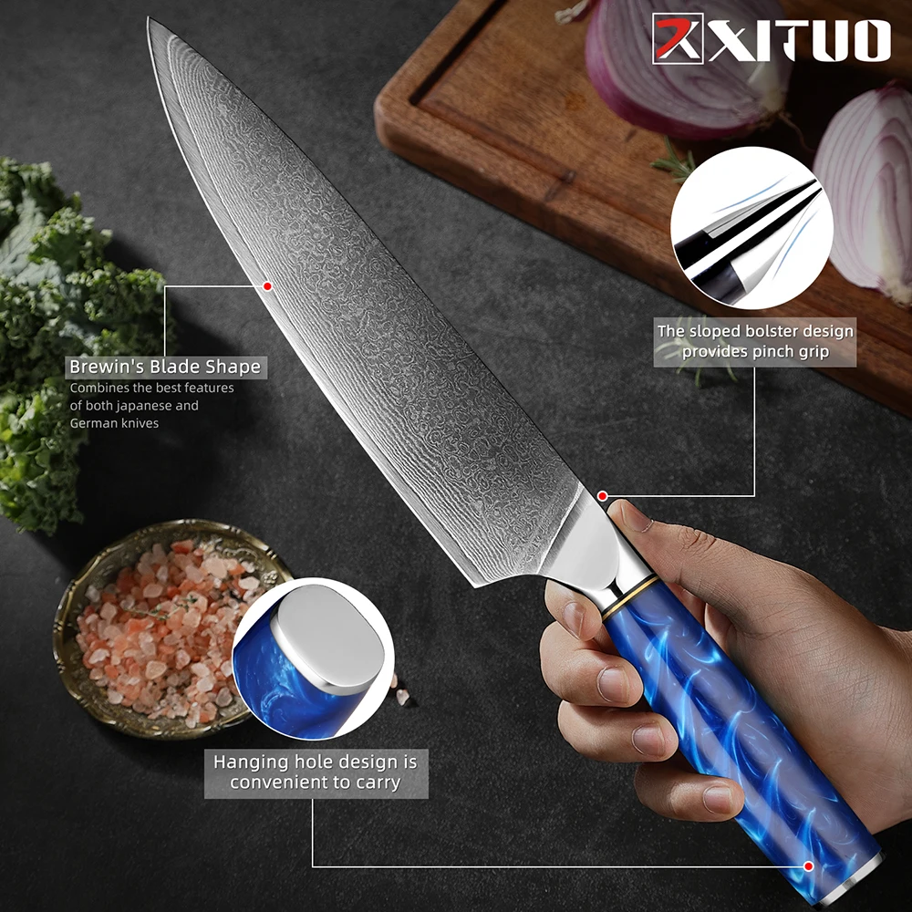 Chef Knife 8 Inch Japanese Steel Damascus Kitchen Knife Pro Kitchen Knives Sharp High Carbon Super Steel Kitchen Chef Knife