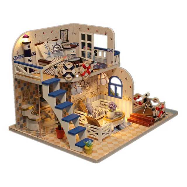 Architecture/DIY House Miniature Doll House Model Wooden Furniture Building Blocks Toys Birthday Gifts BLUE COAST Diy Puzzle Toy M032