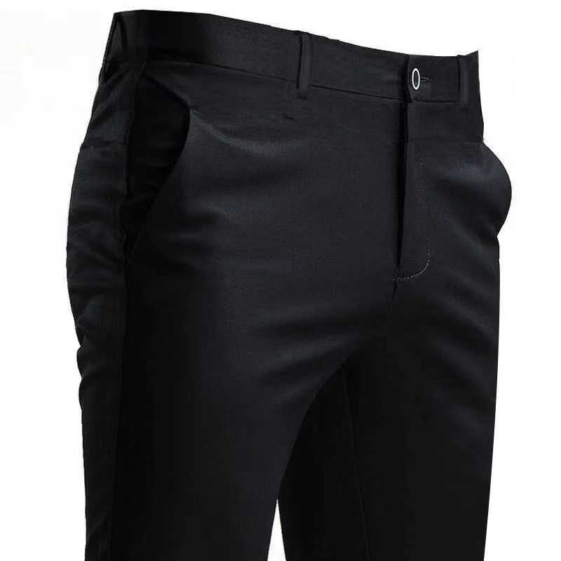Męskie spodnie męskie spodnie elastyczne Inteligentne swobodne spodnie kieszeń solidny kolor prosty zużycie pełnej długości pracy domowej czarne sukienki Y240514