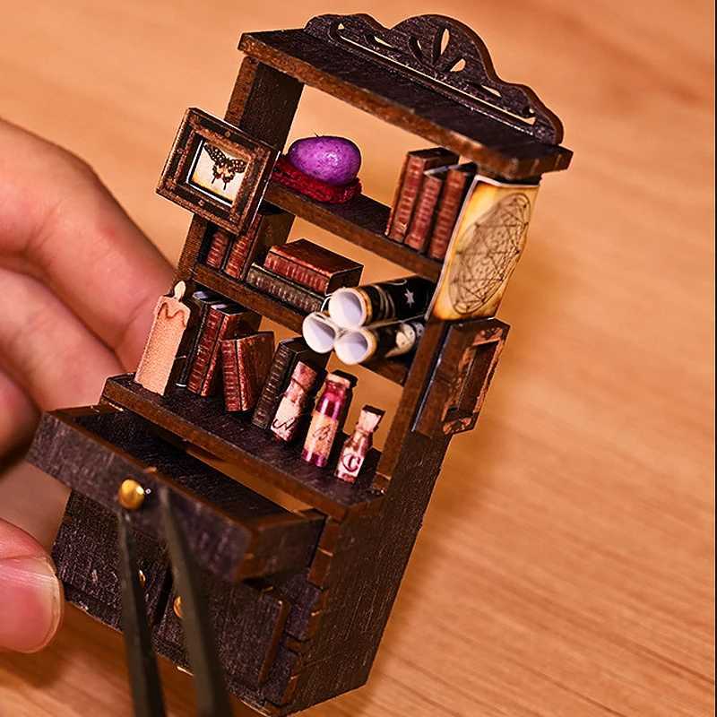 Arkitektur/DIY House DIY Book Nook Kit 3D Trä Miniatyr Dollhouse Puzzle Bookhelf Insert Decor med LED Light Building Model Toys för gåvor