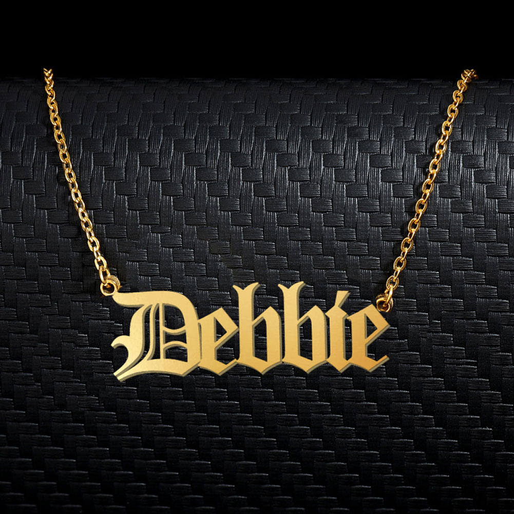 Debbie Old English Name Necklace Stainless Steel 18k Gold plated for Women Jewelry Nameplate Pendant Femme Mothers Girlfriend Gift