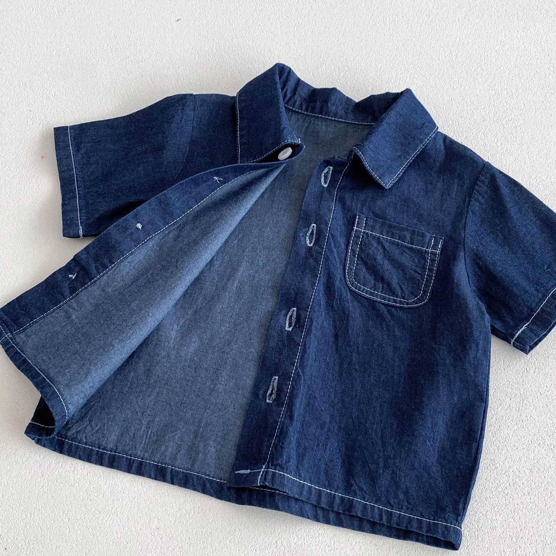 Clothing Sets Baby and toddler summer Korean version denim thin cardigan short sleeved shorts denim suit suitable for ages 0-4 2-piece set