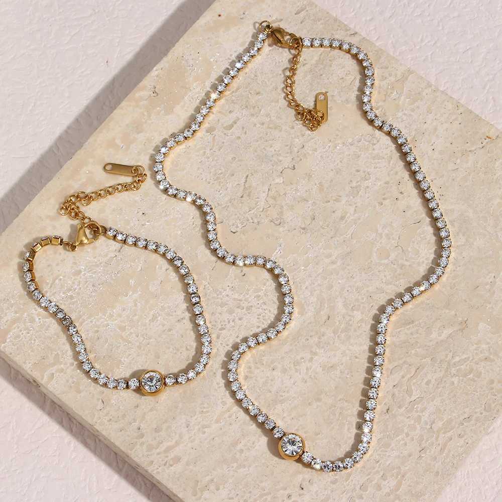 Tennis roestvrij staal 18K GOUD GOLDERDE NIEUWE TENNISKANK Transparant 3A zirkoon verharde kristallen ketting ketting Bracelet D240514