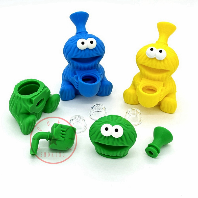 Colorful Frog Silicone Bong Pipes Kit Detachable Hookah Waterpipe Bubbler Glass Filter Nineholes Bowl Portable Herb Tobacco Cigarette Holder Smoking Handpipes