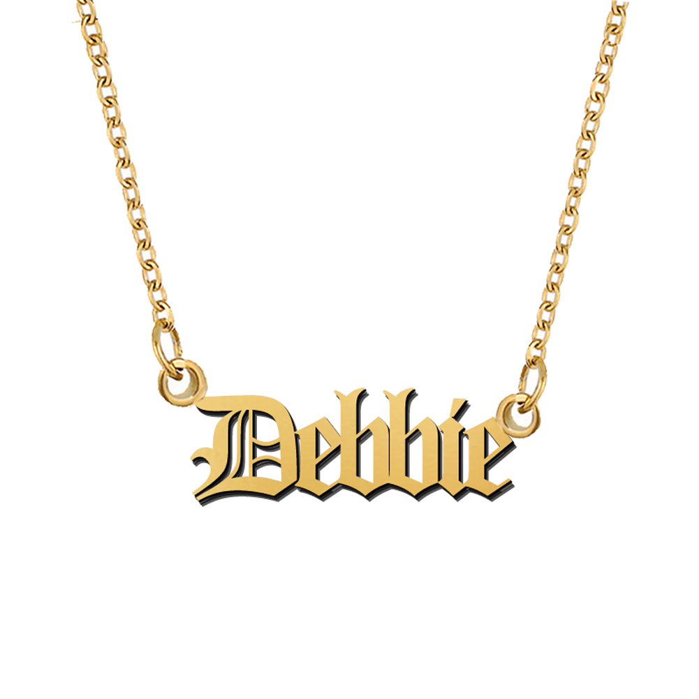 Debbie Old English Name Necklace Stainless Steel 18k Gold plated for Women Jewelry Nameplate Pendant Femme Mothers Girlfriend Gift