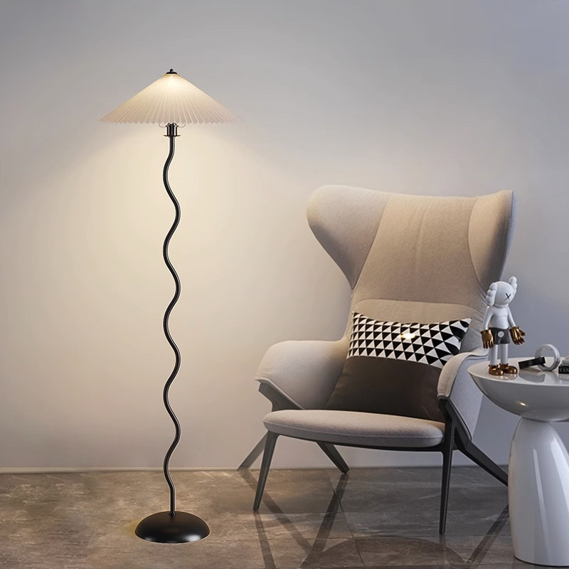 5ft vloerlamp, staande lamp, geplooide stofschaduw retro Japanse nachtkastje lamp voor slaapkamer, woonkamer, kantoor, E27 E26 schroefbeurt, lamp uitgesloten