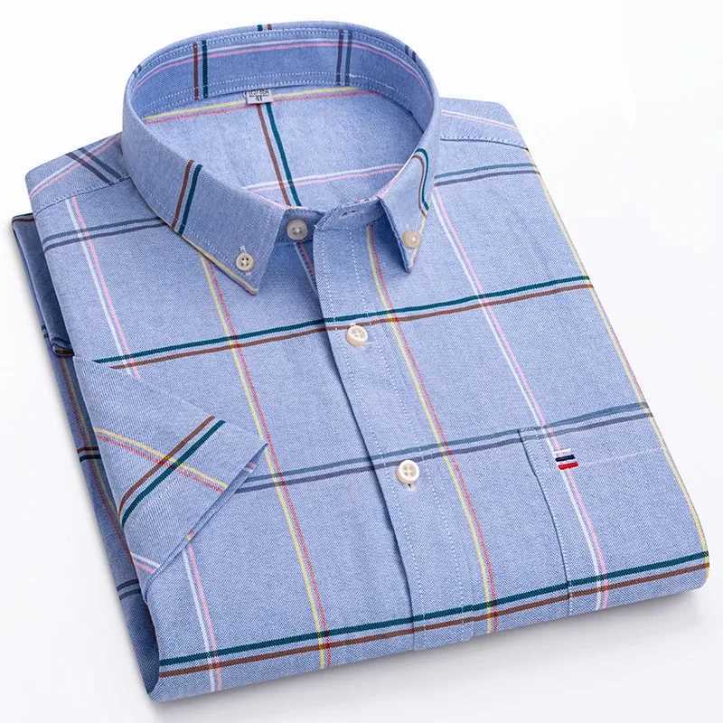 Camicie da uomo camicie da uomo di alta qualità Oxford cotone corta camicia a bluscia estate comfort traspassato classico a colori solidi affari il leisure y240514