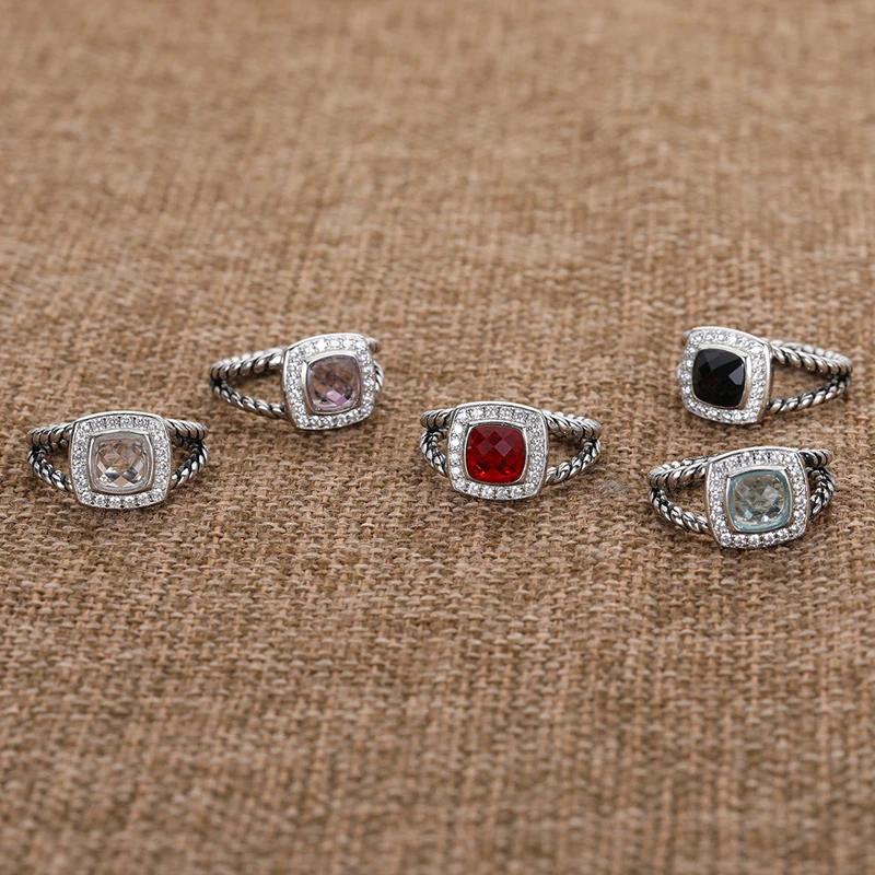 DY pokręcone pierścionki zespołu dla kobiet projektant biżuterii Pierścień Miedziki 7 mm Faux czarny onyks z cyrkonżu projekt mody damski