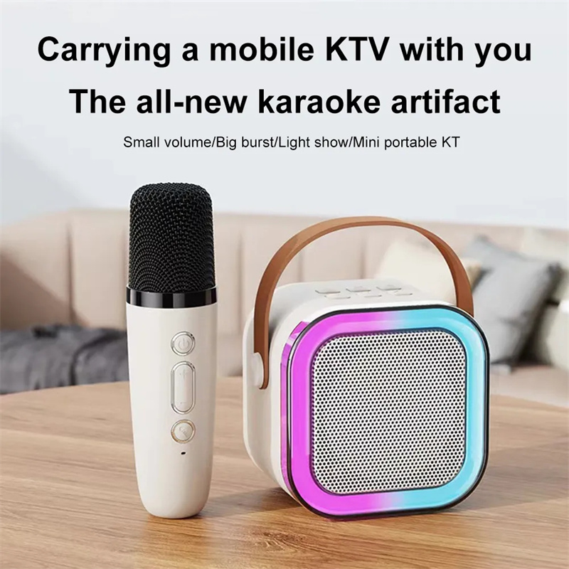 Bluetooth uyumlu 5.3 kablosuz mikrofon ile taşınabilir karaoke makinesi oyuncak ayarlanabilir LED ışıklar aux tf kart eller bilgisi müzik hoparlörü ev için
