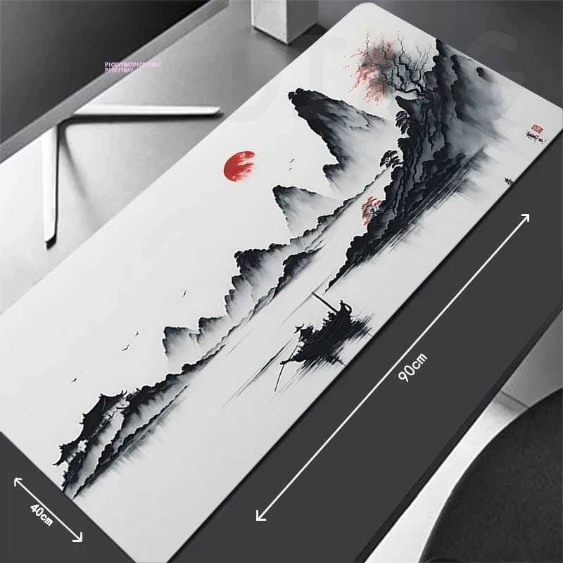 Mouse Pads Wrist Rests Chinese Ink Painting Mouse Pad Gamer Mousepads Big Gaming Mousepad XXL Mouse Mat Big Keyboard Mat Desk Pad J240510