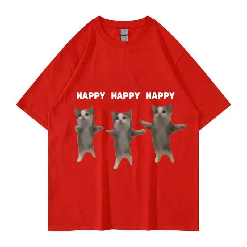 Herr t-shirts sommar män kvinnor bomull t-shirt rolig söt katt meme tops ts manlig mode trend kort slve kläder cat strtwear t240515