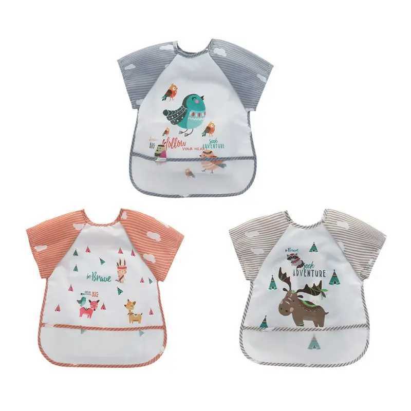 Bibs Burp Cloths Boys girls infants and young children smoking and feeding accessories waterproof cartoon short sleeved bib uncle childrens clothingL240514