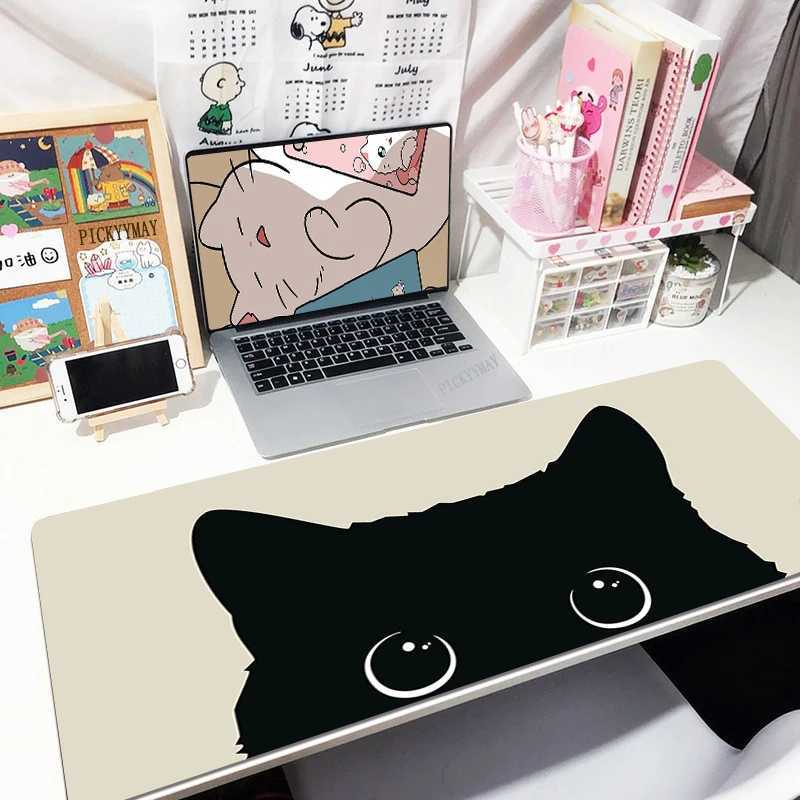 Mouse Pads Wrist Rests Ink Cat Locking Edge Mouse Mats 90x40cm Cute Large Natural Rubber Mouse Pad Waterproof Kawaii Mousepads Gamer Mousepad Desk Pads J240510