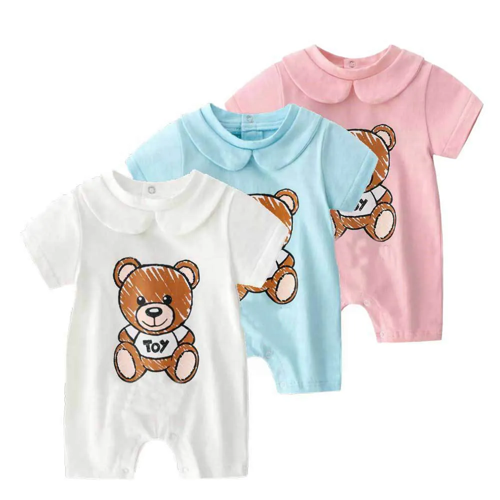 Summer Fashion Print Newborn Baby Clothes Cotton Round Neck Short Sleeve Toddler Baby Boy Girl Romper 0-24 months
