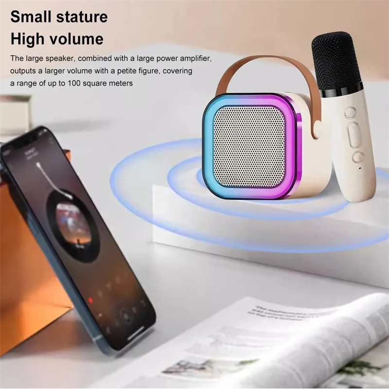 Bluetooth-Compatible 5.3 Portable Karaoke Machine with Wireless Mic Karaoke Machine Toy Adjustable LED Lights AUX TF Card Handsfree Music Loudspeaker for Home