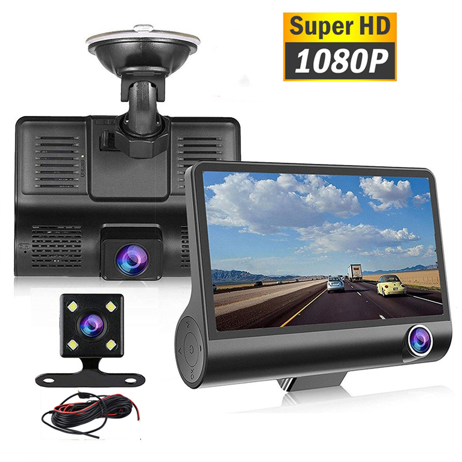 Nieuwe rijrecorder Auto DVR HD 1080P 3 Lens 170 graden achteraanzicht Parkeerbewaking Camera Automatische videobewegingsdetectie