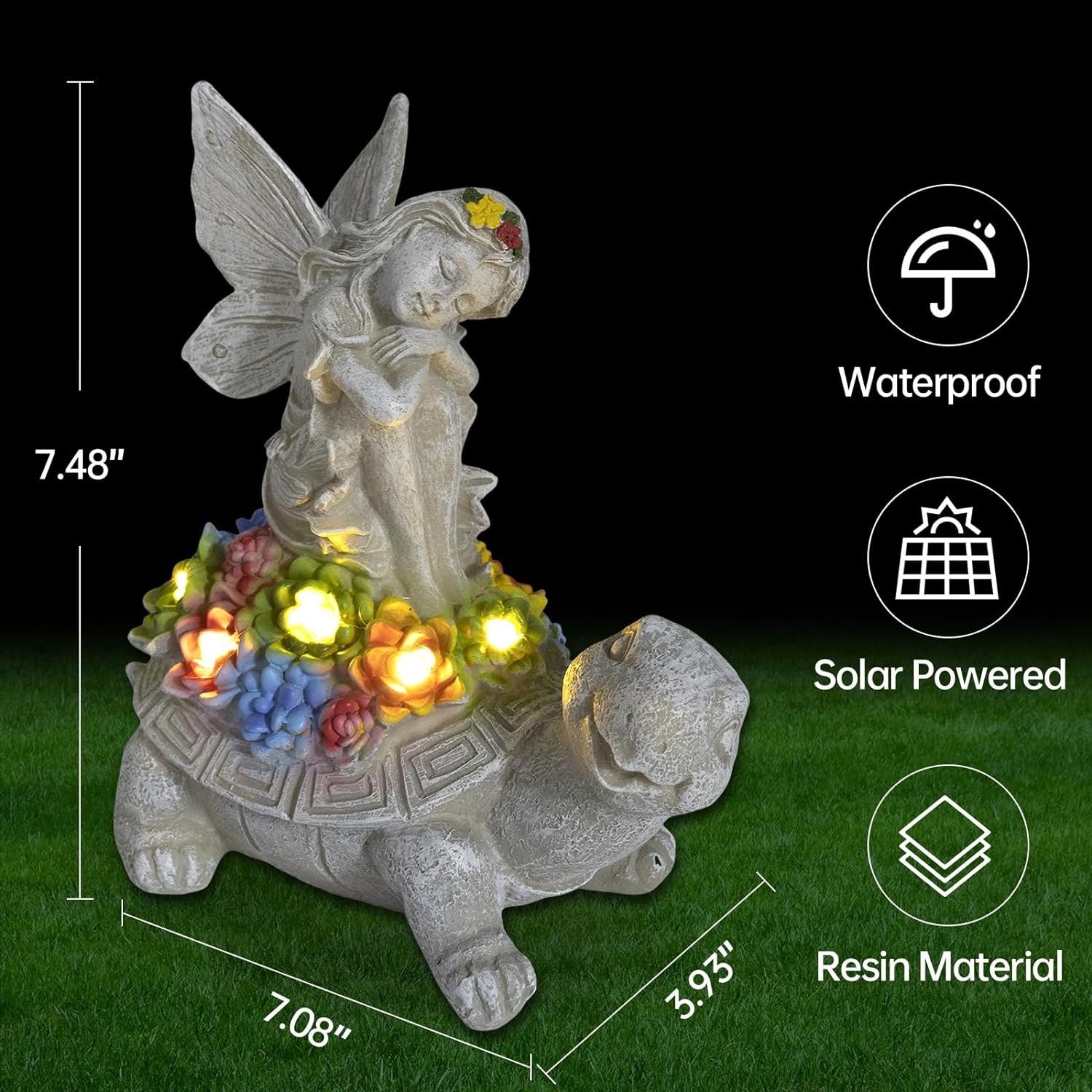 Turtle Garden Decor Solar Turtle Statyes Outdoor With Fairy Angel Lights Lawn Tortoise For Patio, Balkony, Yard, Decorations With LED Lights Ornament Housaraming