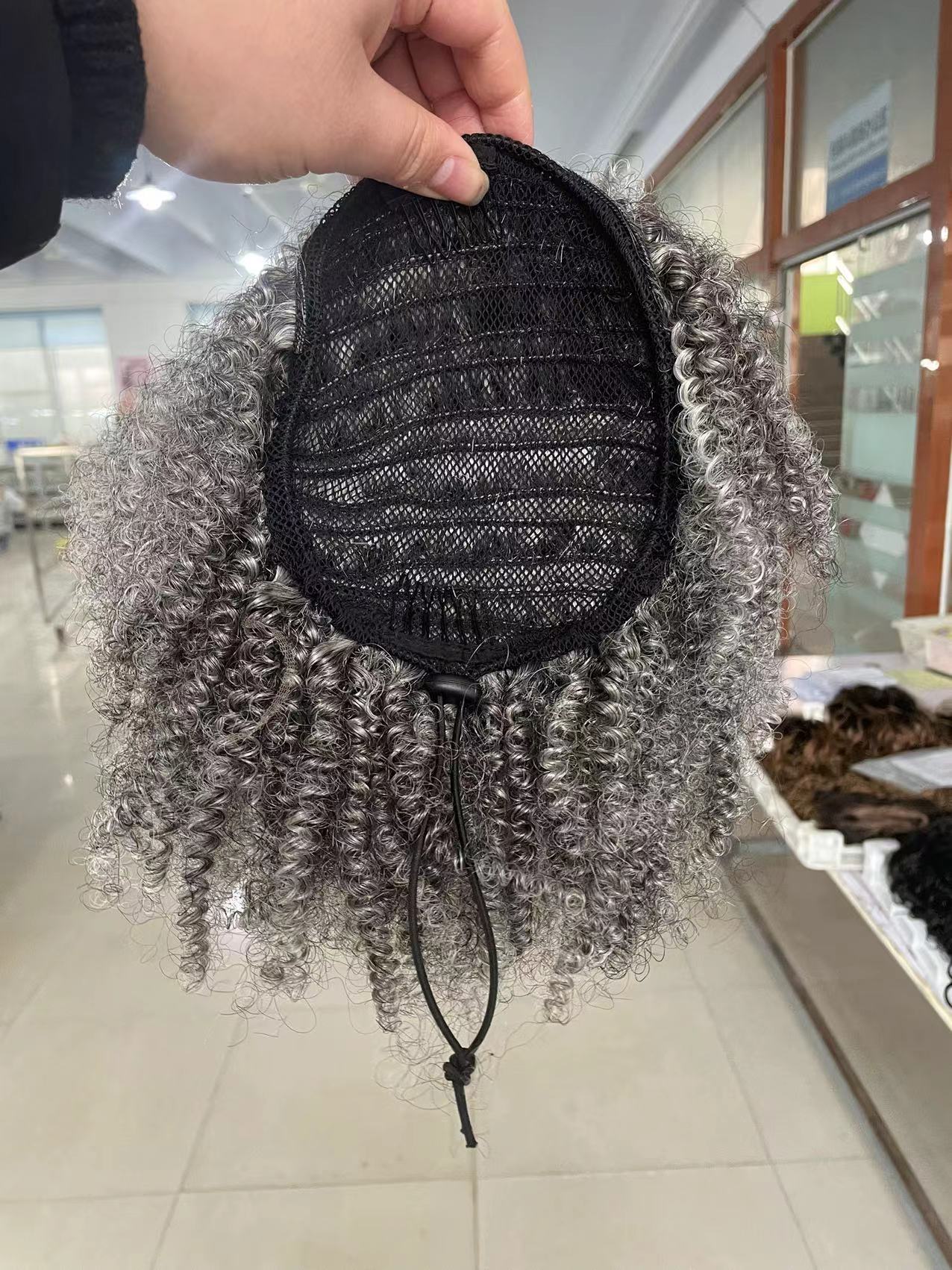 120g kinky Curly human Gray pony Hair Extension For Women Easy Stretch Hair Combs Clip in Ponytail Scrunchie Chignon Tray Ponytail Hairpiece