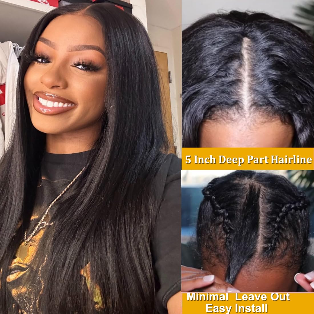 Light yaki Straight V Part Wigs Human Hair for Women Glueless Upgrade Machine Made Clips in V shaped vPart Wig Leave Out Real Scalp Beginner Friendly DIVA1